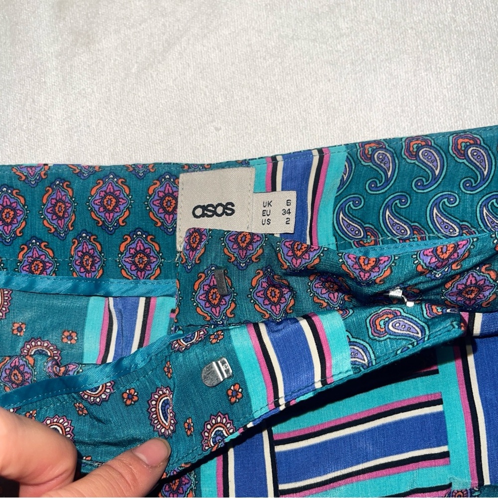 ASOS Patchwork Print High Waisted Retro Pants US 2 - Picture 4 of 9